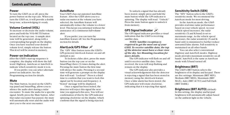 Controls and features | Beltronics GX65 User Manual | Page 6 / 18
