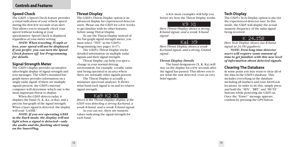 K9 x1, Ka1 x9, Ka9 k2 x1 | Controls and features | Beltronics GX65 User Manual | Page 8 / 18