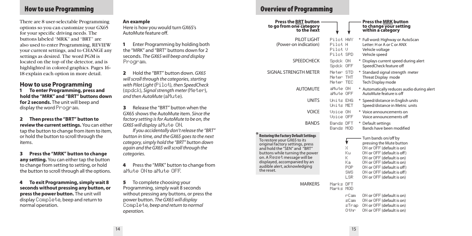How to use programming overview of programming, How to use programming | Beltronics GX65 User Manual | Page 9 / 18