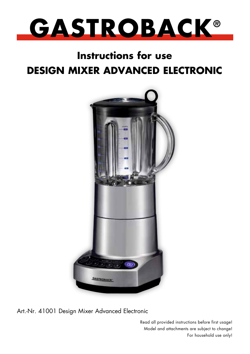 Gastroback 41001 Design Mixer Advanced Electronic User Manual | 36 pages