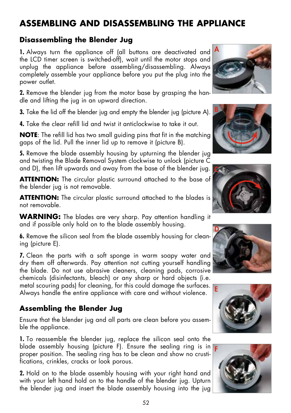 Assembling and disassembling the appliance | Gastroback 41001 Design Mixer Advanced Electronic User Manual | Page 12 / 36