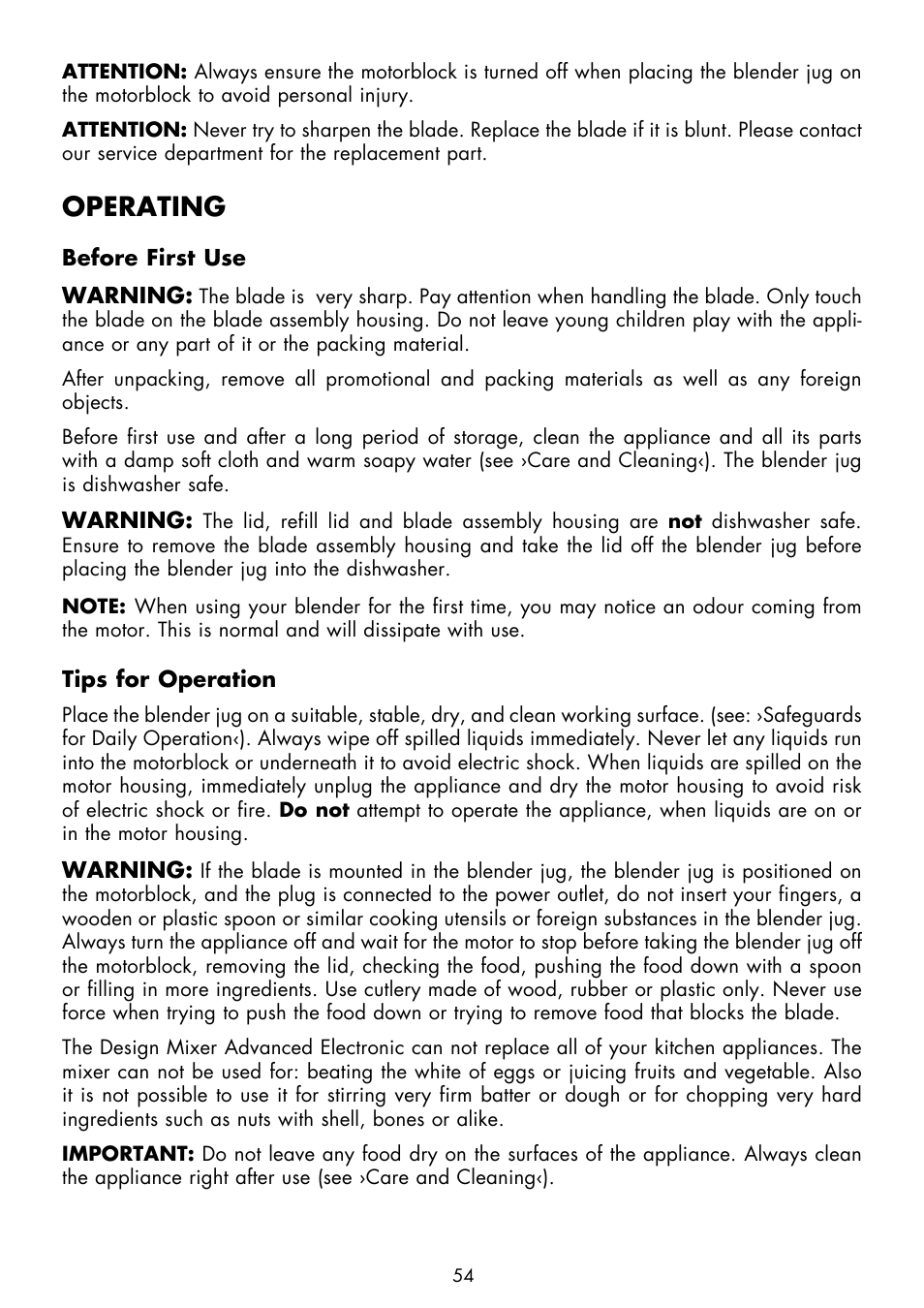 Operating | Gastroback 41001 Design Mixer Advanced Electronic User Manual | Page 14 / 36