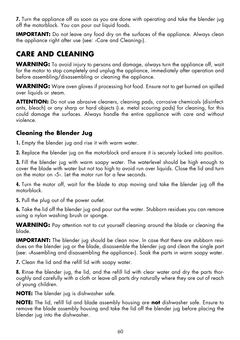 Care and cleaning | Gastroback 41001 Design Mixer Advanced Electronic User Manual | Page 20 / 36