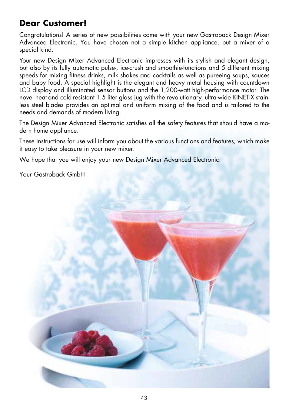 Dear customer | Gastroback 41001 Design Mixer Advanced Electronic User Manual | Page 3 / 36