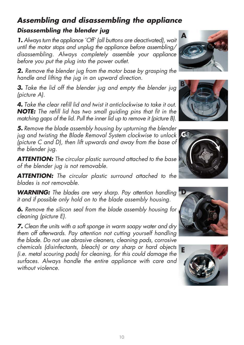 Assembling and disassembling the appliance, Ac d e b | Gastroback 41000 Design Mixer Advanced User Manual | Page 10 / 44