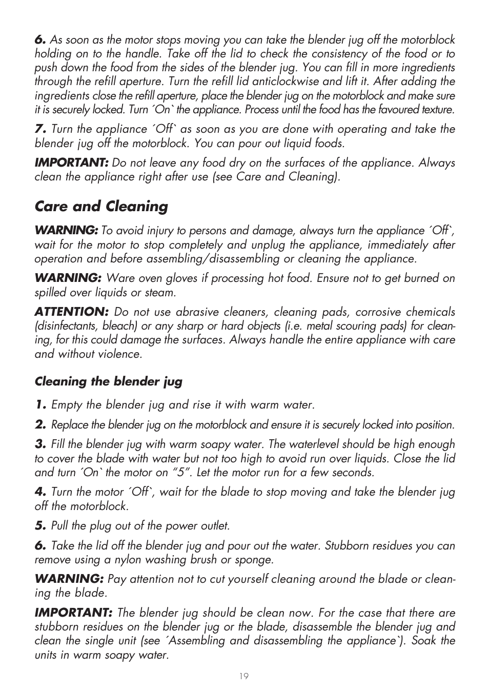 Care and cleaning | Gastroback 41000 Design Mixer Advanced User Manual | Page 19 / 44