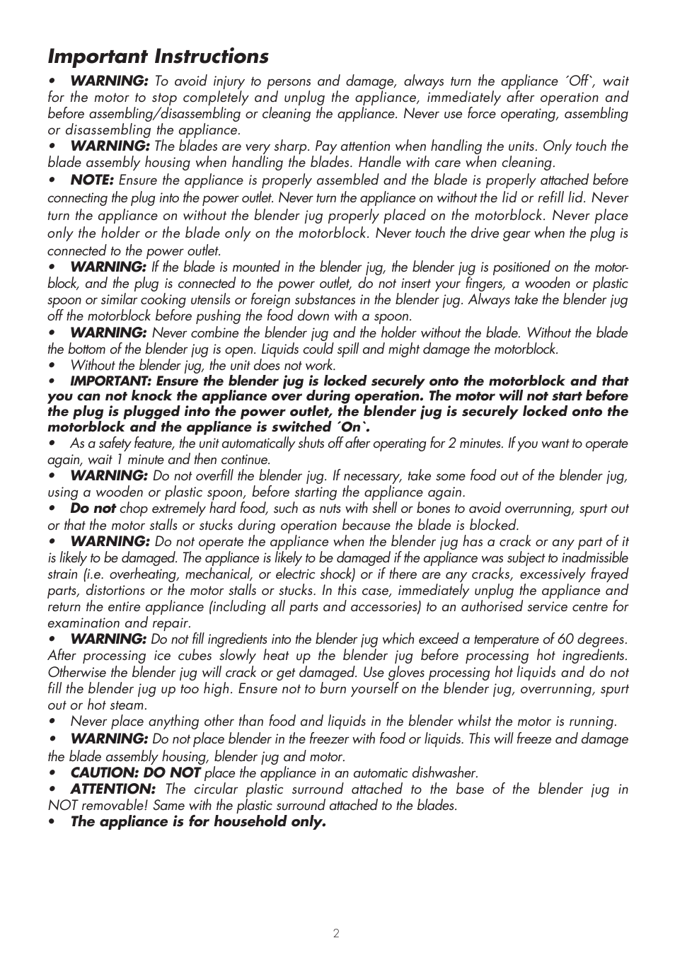 Important instructions | Gastroback 41000 Design Mixer Advanced User Manual | Page 2 / 44