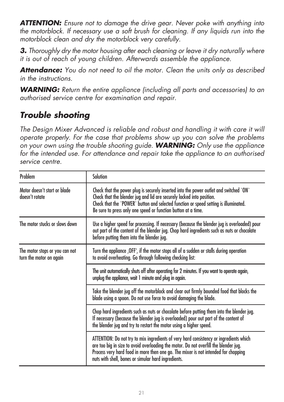 Trouble shooting | Gastroback 41000 Design Mixer Advanced User Manual | Page 21 / 44