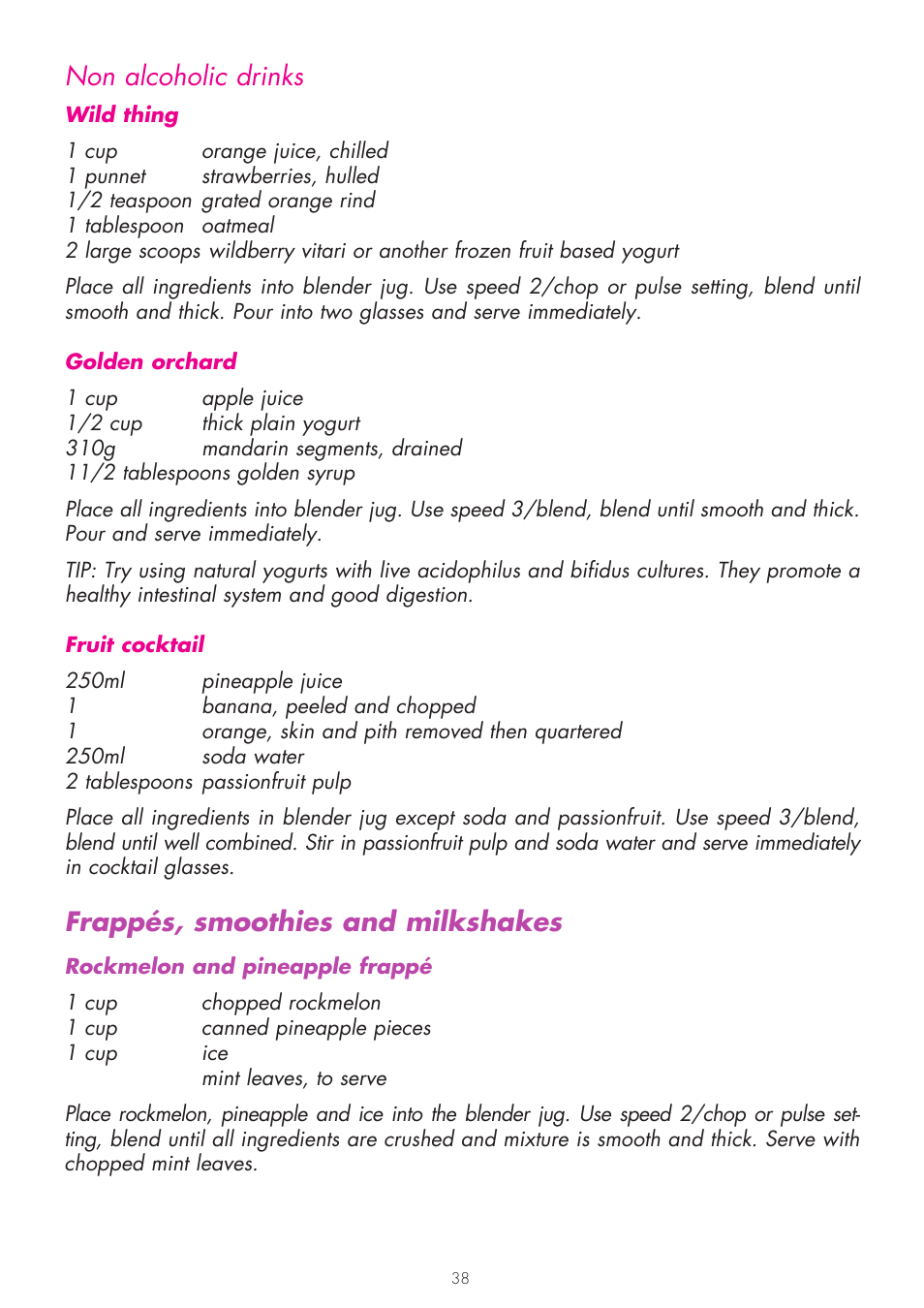 Non alcoholic drinks, Frappés, smoothies and milkshakes | Gastroback 41000 Design Mixer Advanced User Manual | Page 38 / 44
