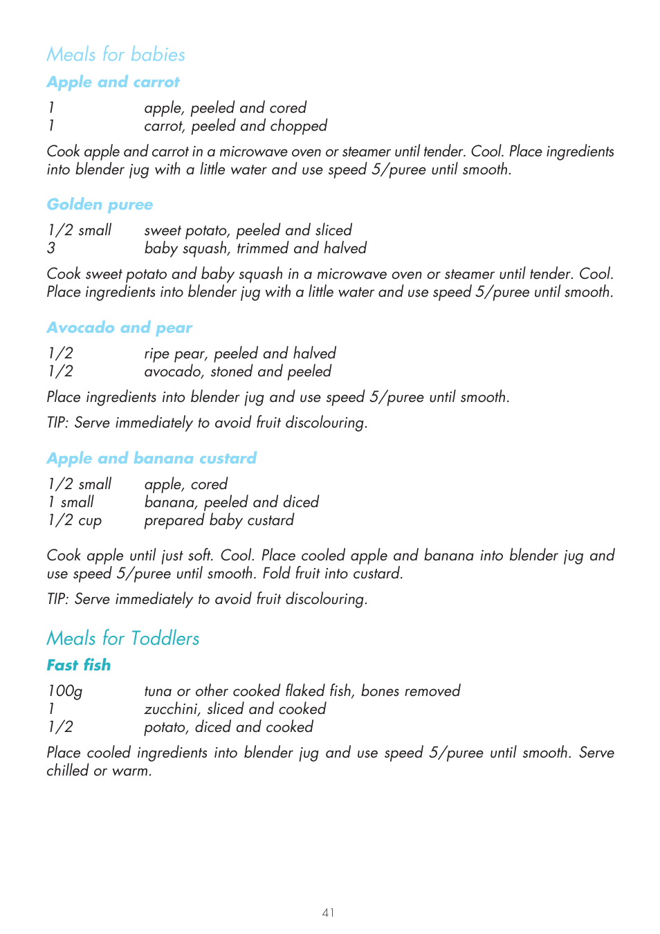Meals for babies, Meals for toddlers | Gastroback 41000 Design Mixer Advanced User Manual | Page 41 / 44