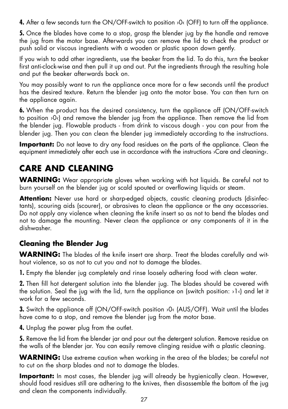 Care and cleaning | Gastroback 40998 Vital Mixer User Manual | Page 11 / 15