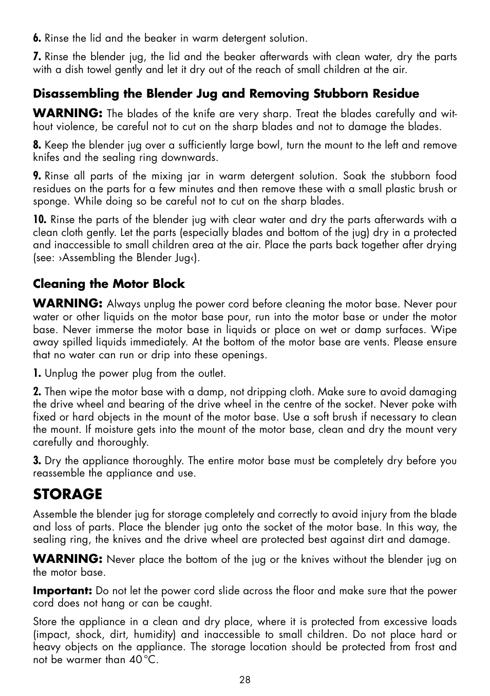 Storage | Gastroback 40998 Vital Mixer User Manual | Page 12 / 15