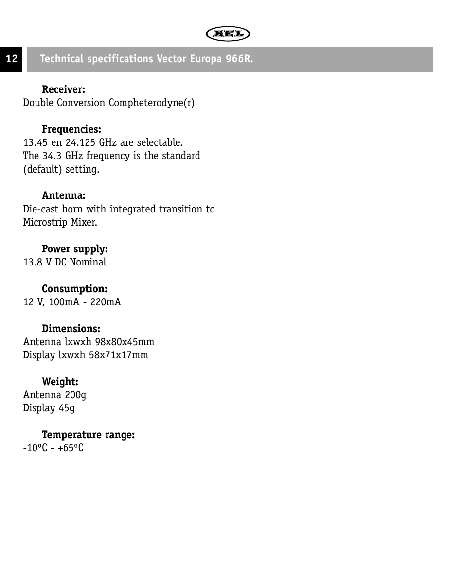 Beltronics 966R User Manual | Page 12 / 12