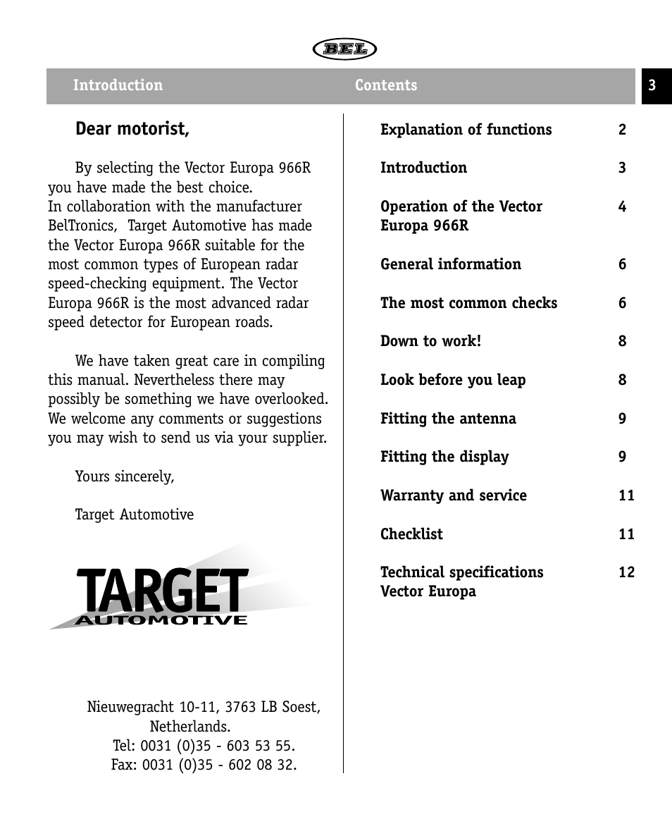 Dear motorist | Beltronics 966R User Manual | Page 3 / 12