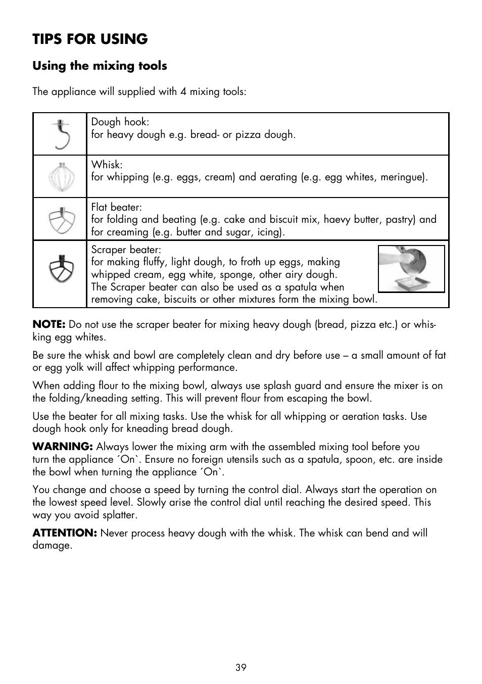 Tips for using | Gastroback 40979 Design Stand Mixer Advanced Pro User Manual | Page 11 / 24