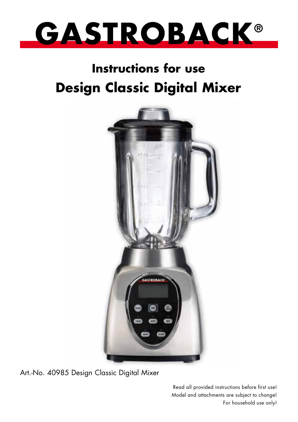 Gastroback 40985 Design Classic Digital Mixer User Manual | 16 pages