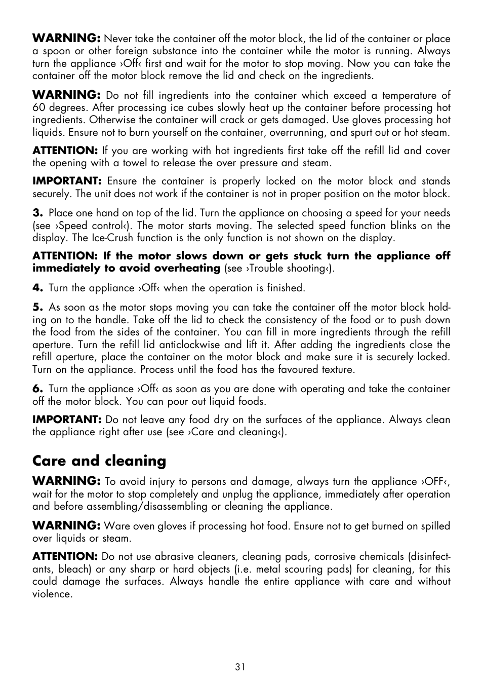 Care and cleaning | Gastroback 40985 Design Classic Digital Mixer User Manual | Page 13 / 16