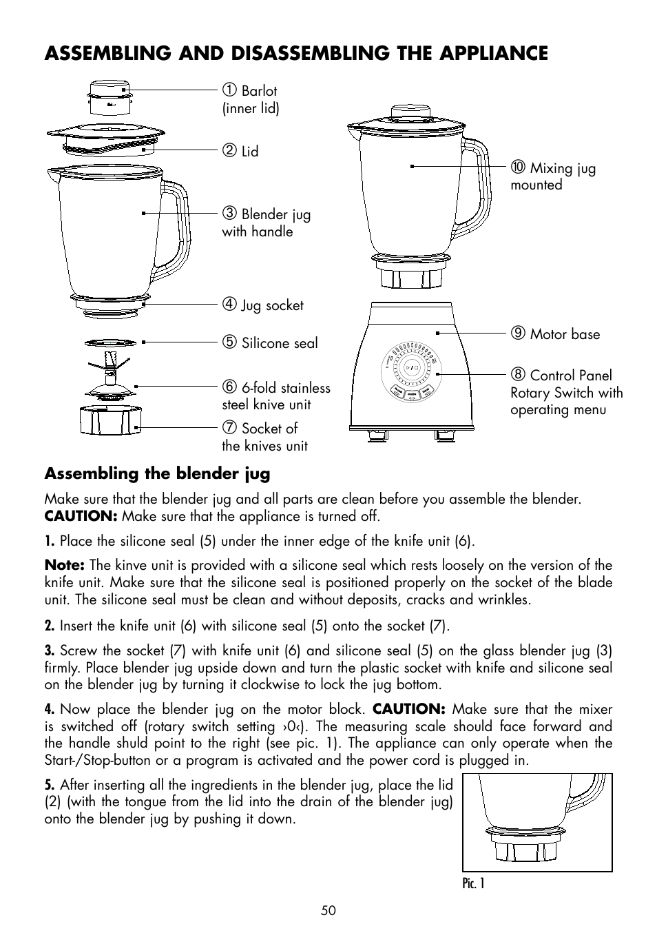 Assembling and disassembling the appliance | Gastroback 40986 Vital Mixer Pro User Manual | Page 10 / 36