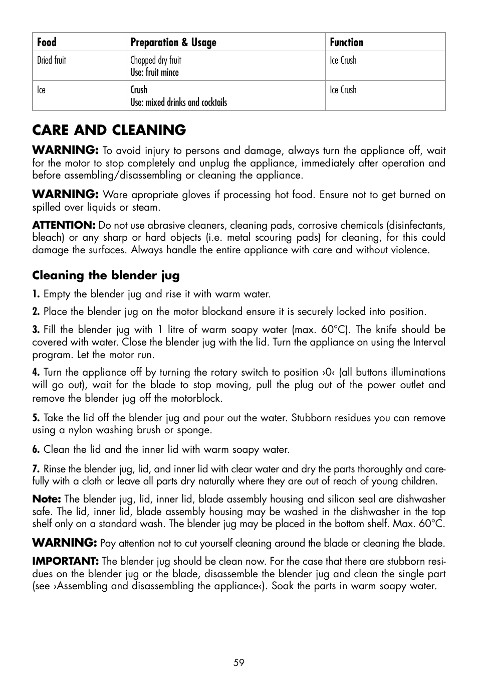 Care and cleaning | Gastroback 40986 Vital Mixer Pro User Manual | Page 19 / 36