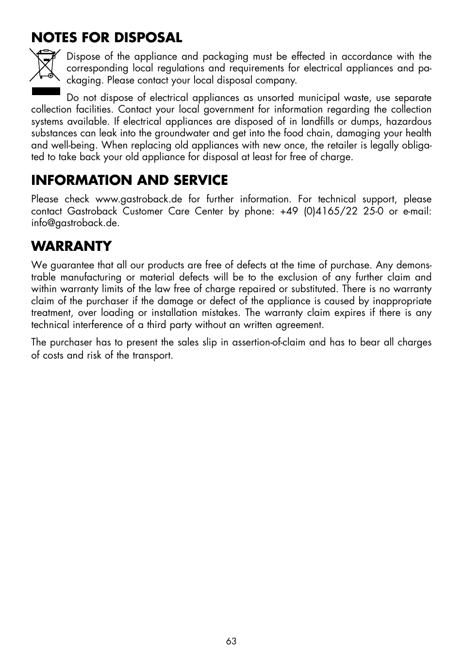 Information and service, Warranty | Gastroback 40986 Vital Mixer Pro User Manual | Page 23 / 36