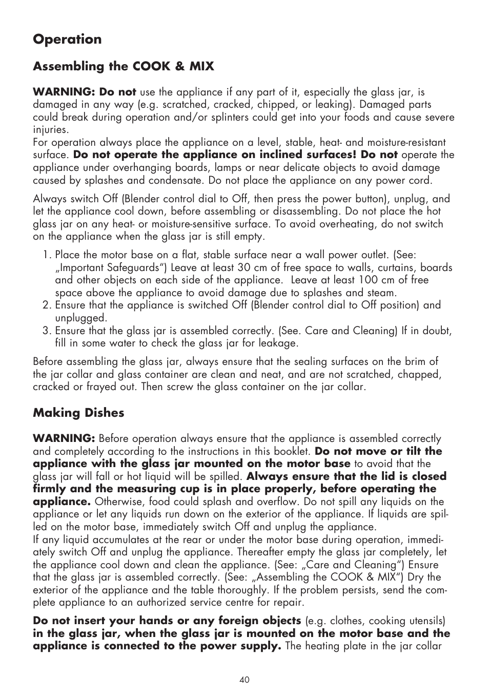 Operation | Gastroback 41019 - Cook & Mix User Manual | Page 12 / 28