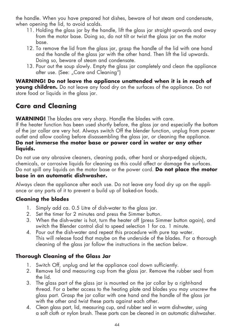 Care and cleaning | Gastroback 41019 - Cook & Mix User Manual | Page 16 / 28