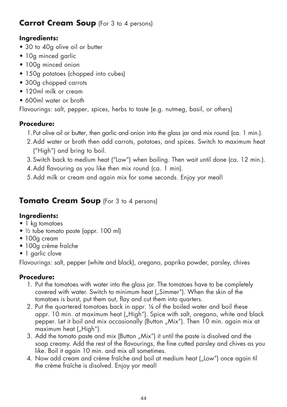 Carrot cream soup, Tomato cream soup | Gastroback 41019 - Cook & Mix User Manual | Page 20 / 28