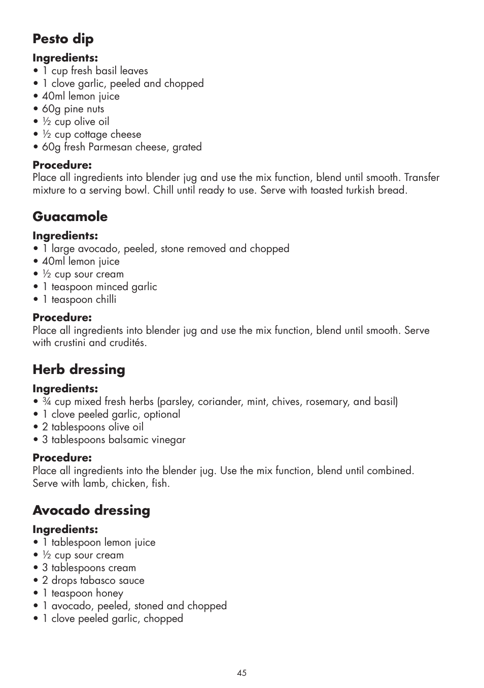 Pesto dip, Guacamole, Herb dressing | Avocado dressing | Gastroback 41019 - Cook & Mix User Manual | Page 21 / 28