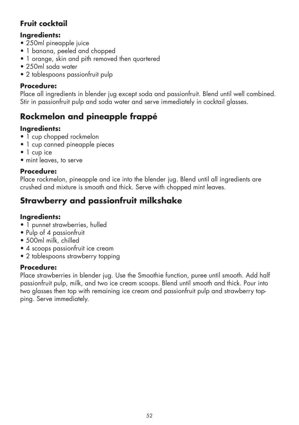 Rockmelon and pineapple frappé, Strawberry and passionfruit milkshake | Gastroback 41019 - Cook & Mix User Manual | Page 24 / 28