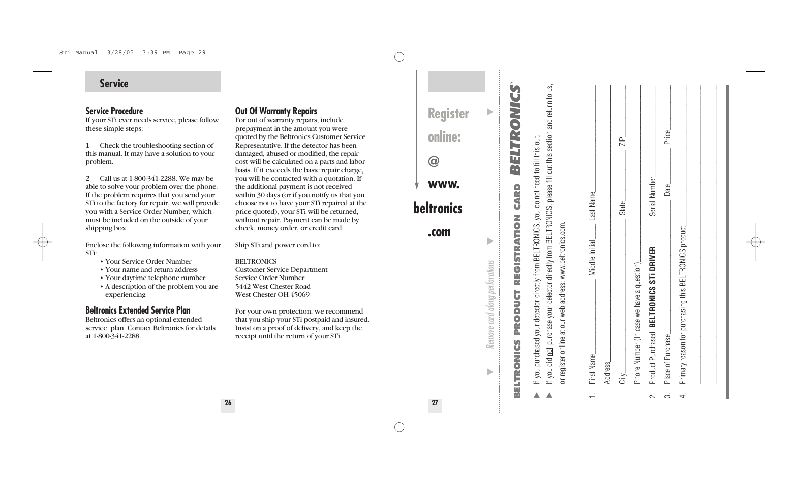 Service | Beltronics STi DRIVER User Manual | Page 15 / 16