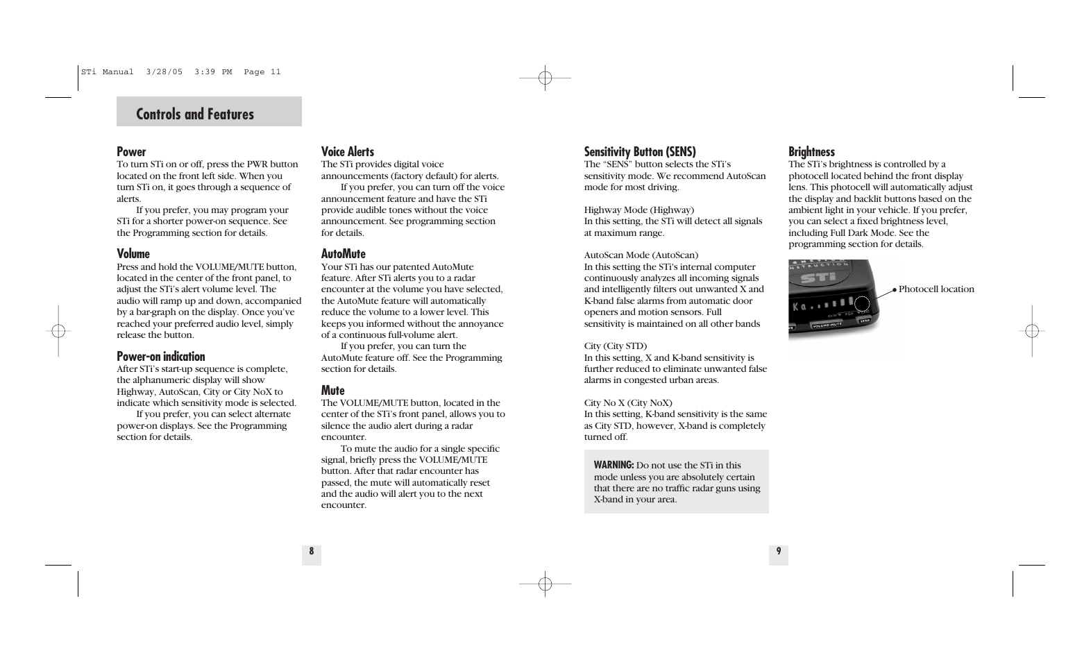 Controls and features | Beltronics STi DRIVER User Manual | Page 6 / 16