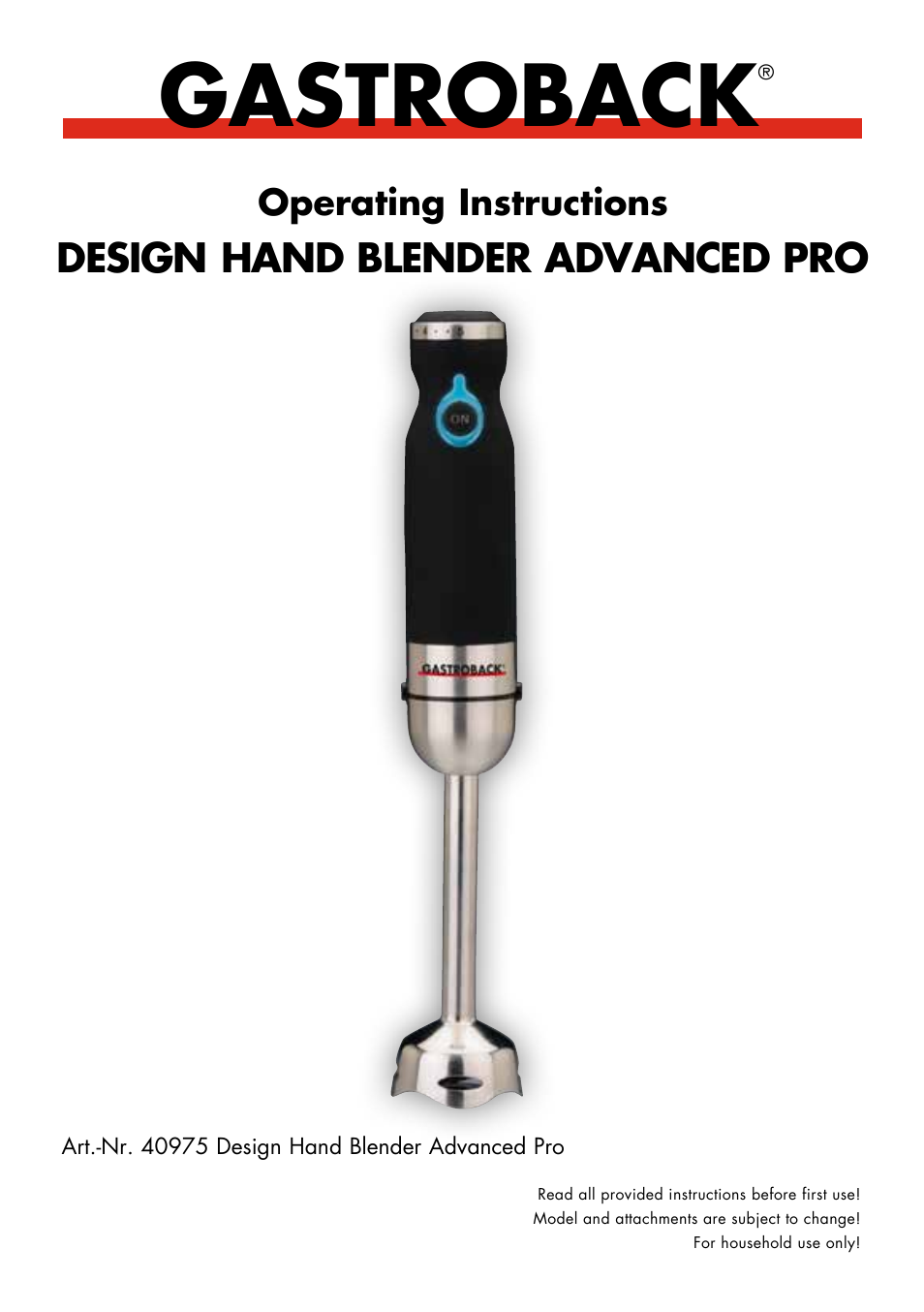 Gastroback 40975 Design Hand Blender Advanced Pro User Manual | 17 pages