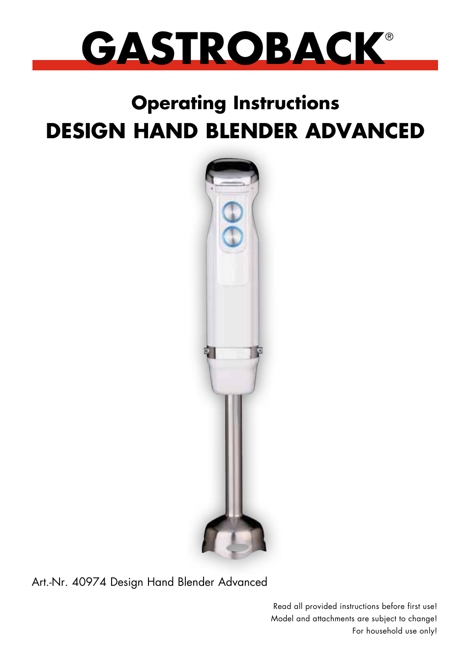 Gastroback 40974 Design Hand Blender Advanced User Manual | 14 pages