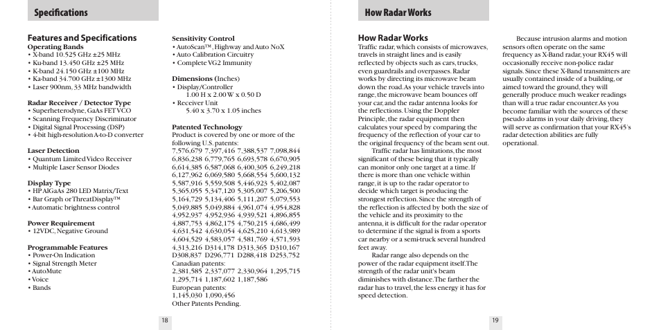 How radar works, Speciﬁcations | Beltronics RX45 User Manual | Page 11 / 16