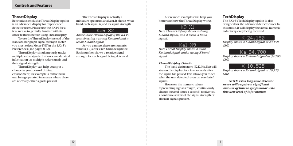 K9 x1, Ka1 x9, Ka9 x2 | Controls and features | Beltronics RX45 User Manual | Page 7 / 16