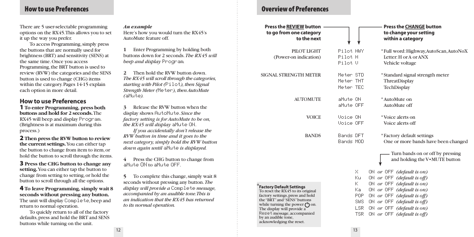 How to use preferences, Overview of preferences, How to use preferences 1 | Beltronics RX45 User Manual | Page 8 / 16