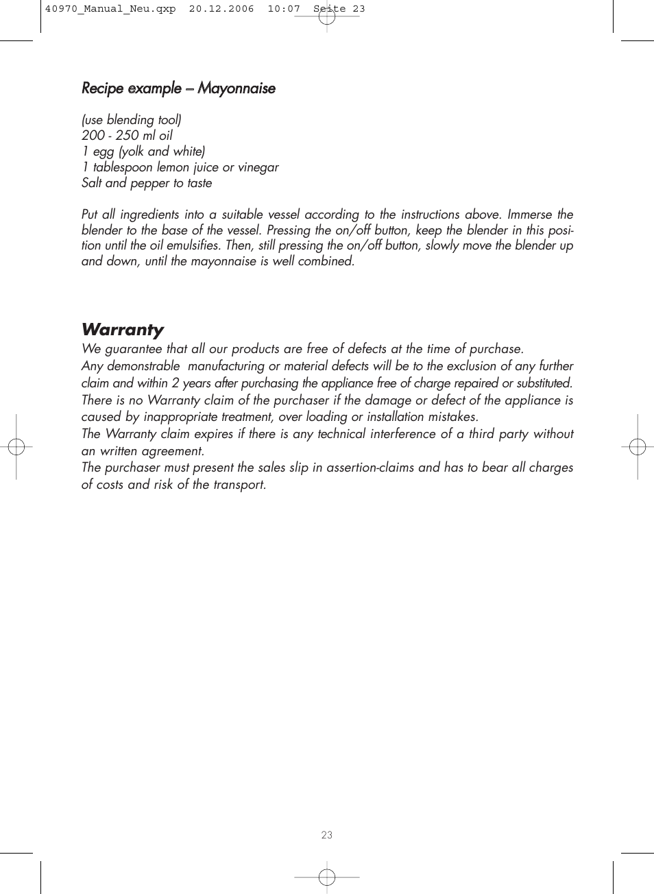 Warranty | Gastroback 40970 Design Hand Blender Home Culture User Manual | Page 10 / 11