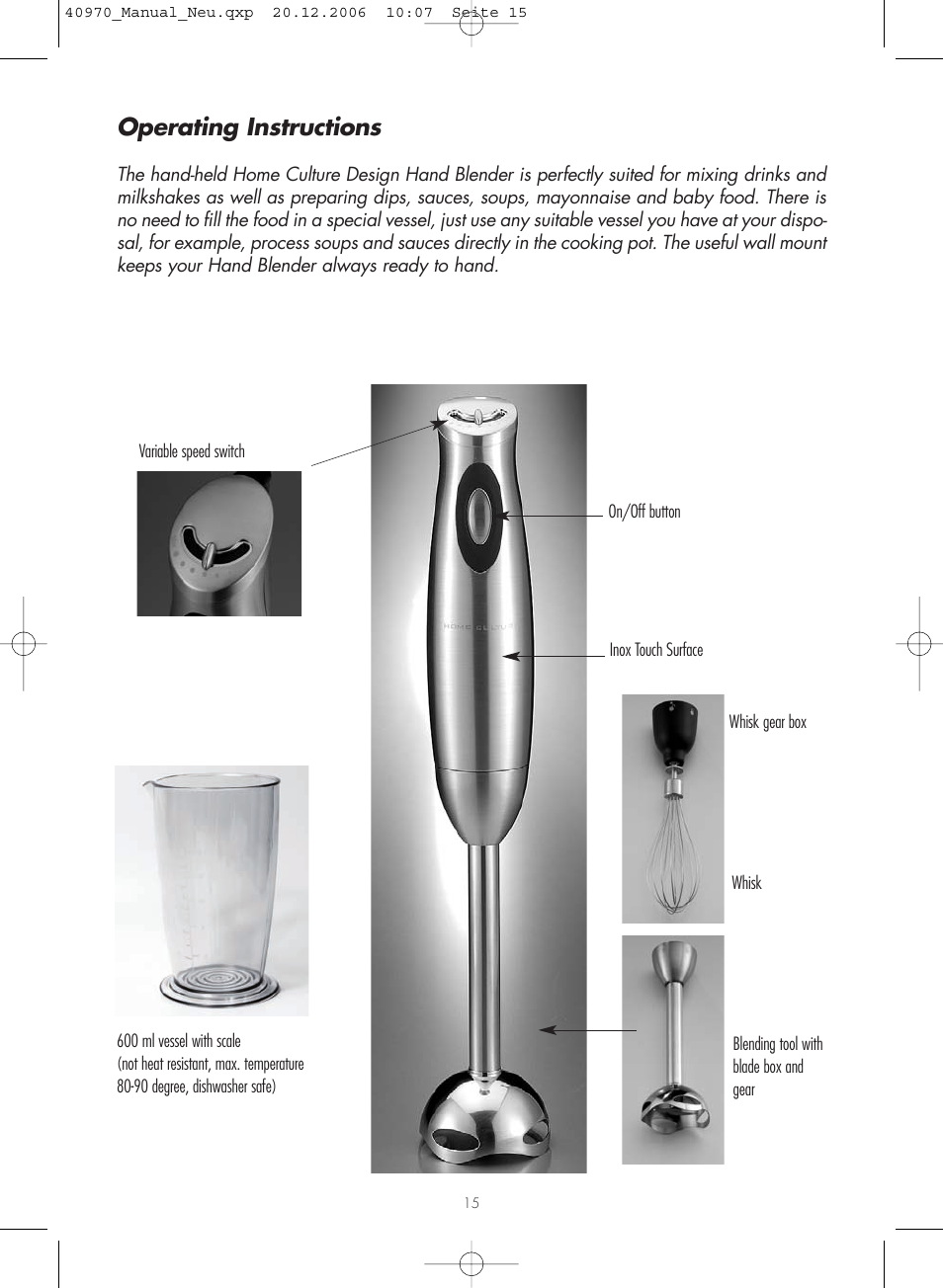 Operating instructions | Gastroback 40970 Design Hand Blender Home Culture User Manual | Page 2 / 11