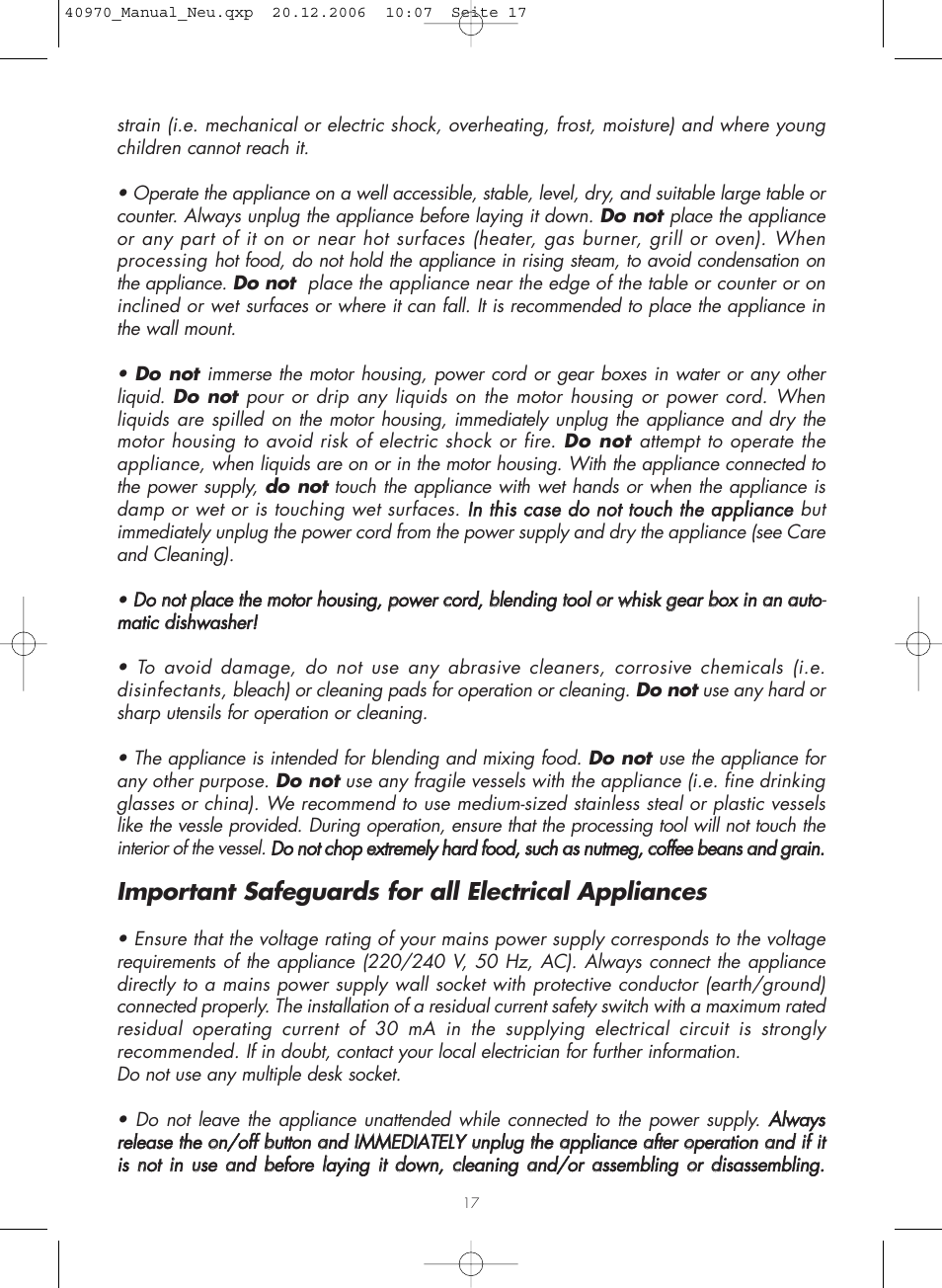 Important safeguards for all electrical appliances | Gastroback 40970 Design Hand Blender Home Culture User Manual | Page 4 / 11