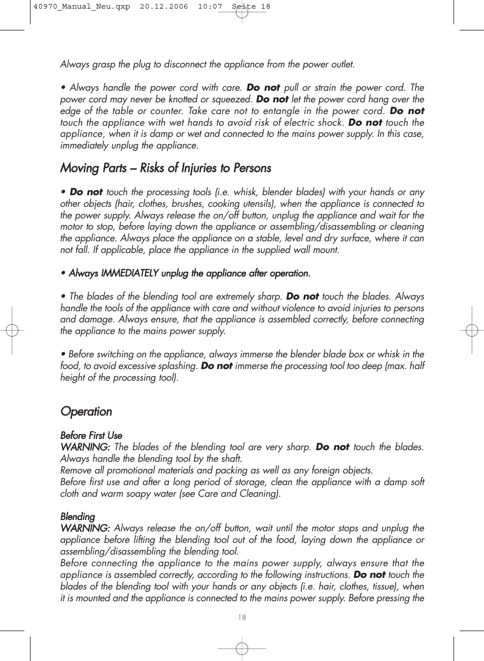 Ooppeerraattiioonn | Gastroback 40970 Design Hand Blender Home Culture User Manual | Page 5 / 11