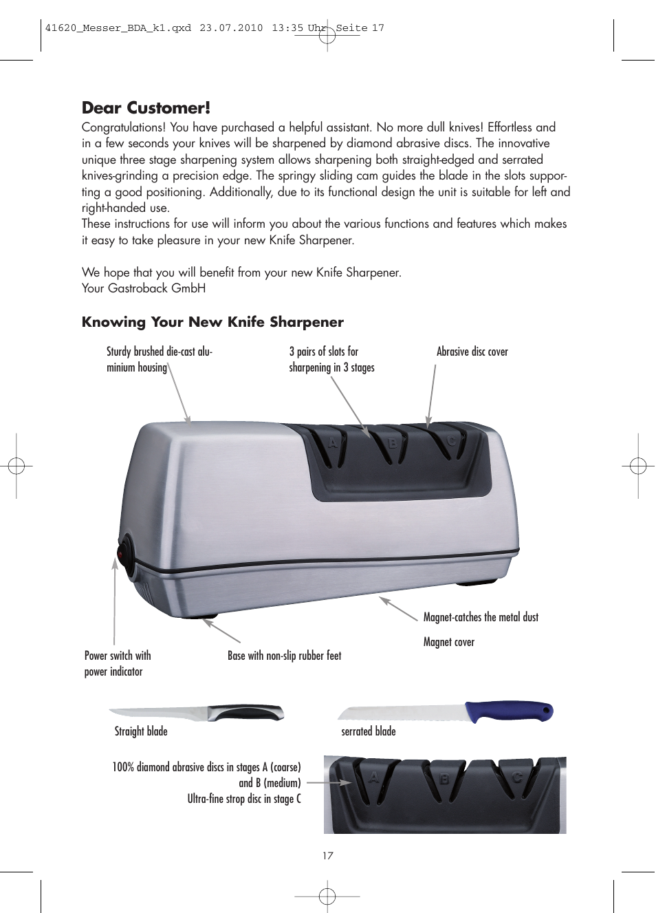 Dear customer | Gastroback 41620 Design Knife Sharpener User Manual | Page 3 / 14
