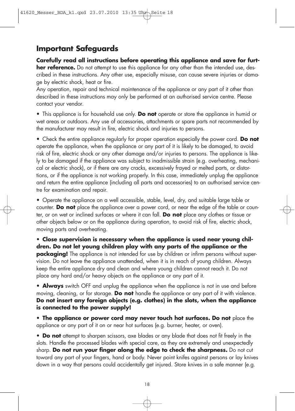 Important safeguards | Gastroback 41620 Design Knife Sharpener User Manual | Page 4 / 14