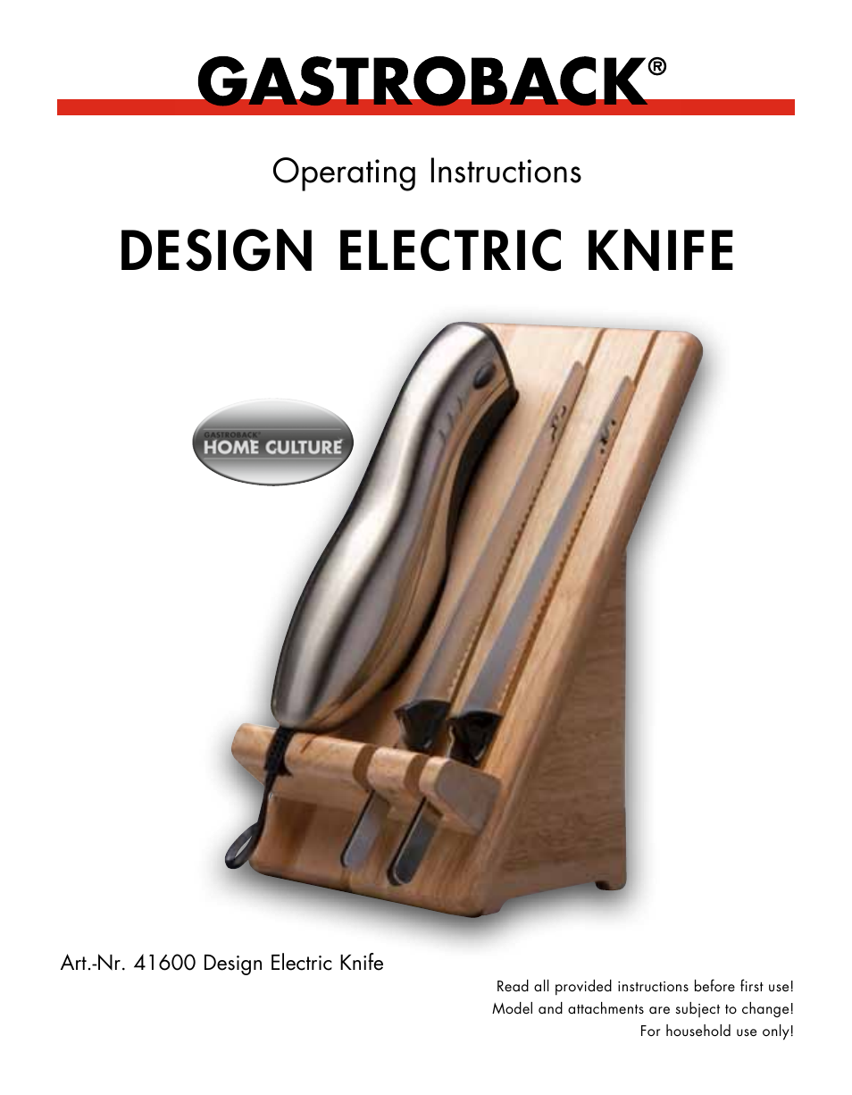 Gastroback 41600 Home Culture Design Electric Knife User Manual | 12 pages