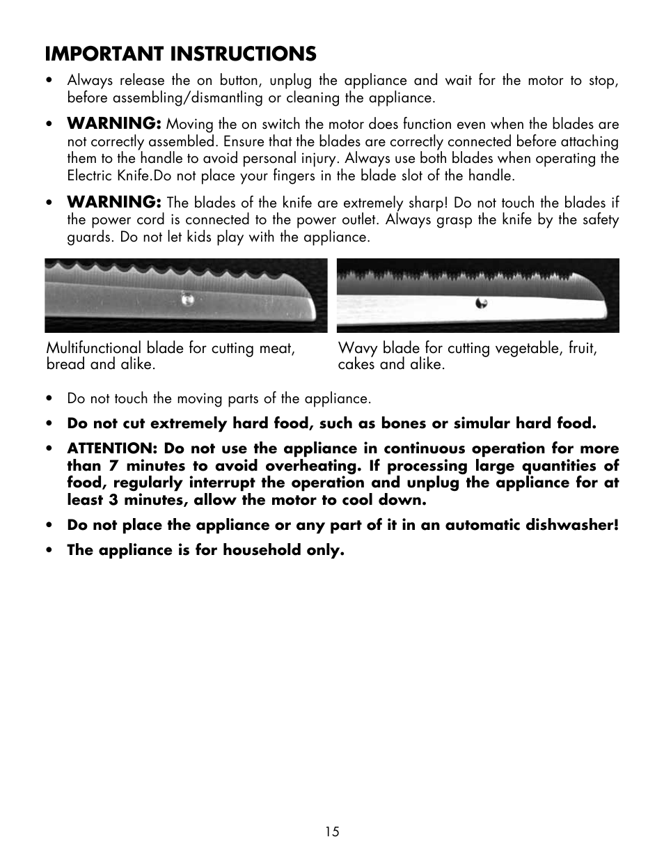 Important instructions | Gastroback 41600 Home Culture Design Electric Knife User Manual | Page 3 / 12