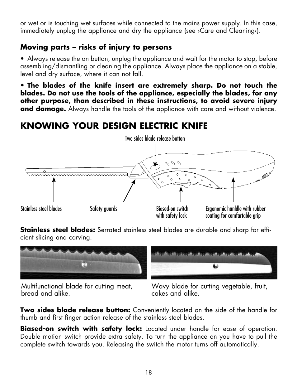 Knowing your design electric knife | Gastroback 41600 Home Culture Design Electric Knife User Manual | Page 6 / 12