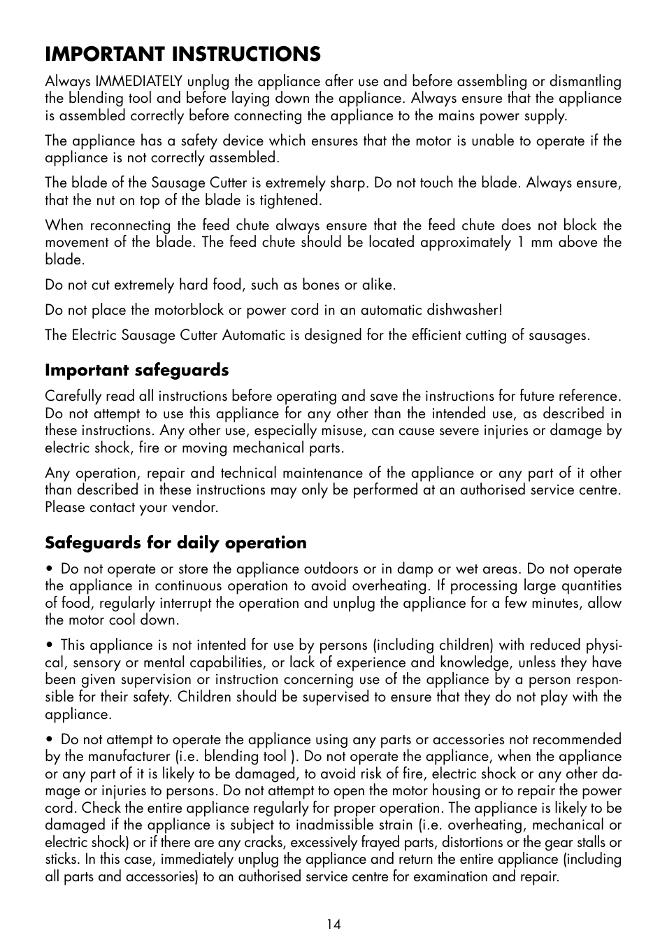Important instructions | Gastroback 41404 Electric Sausage Cutter Automatic User Manual | Page 4 / 10