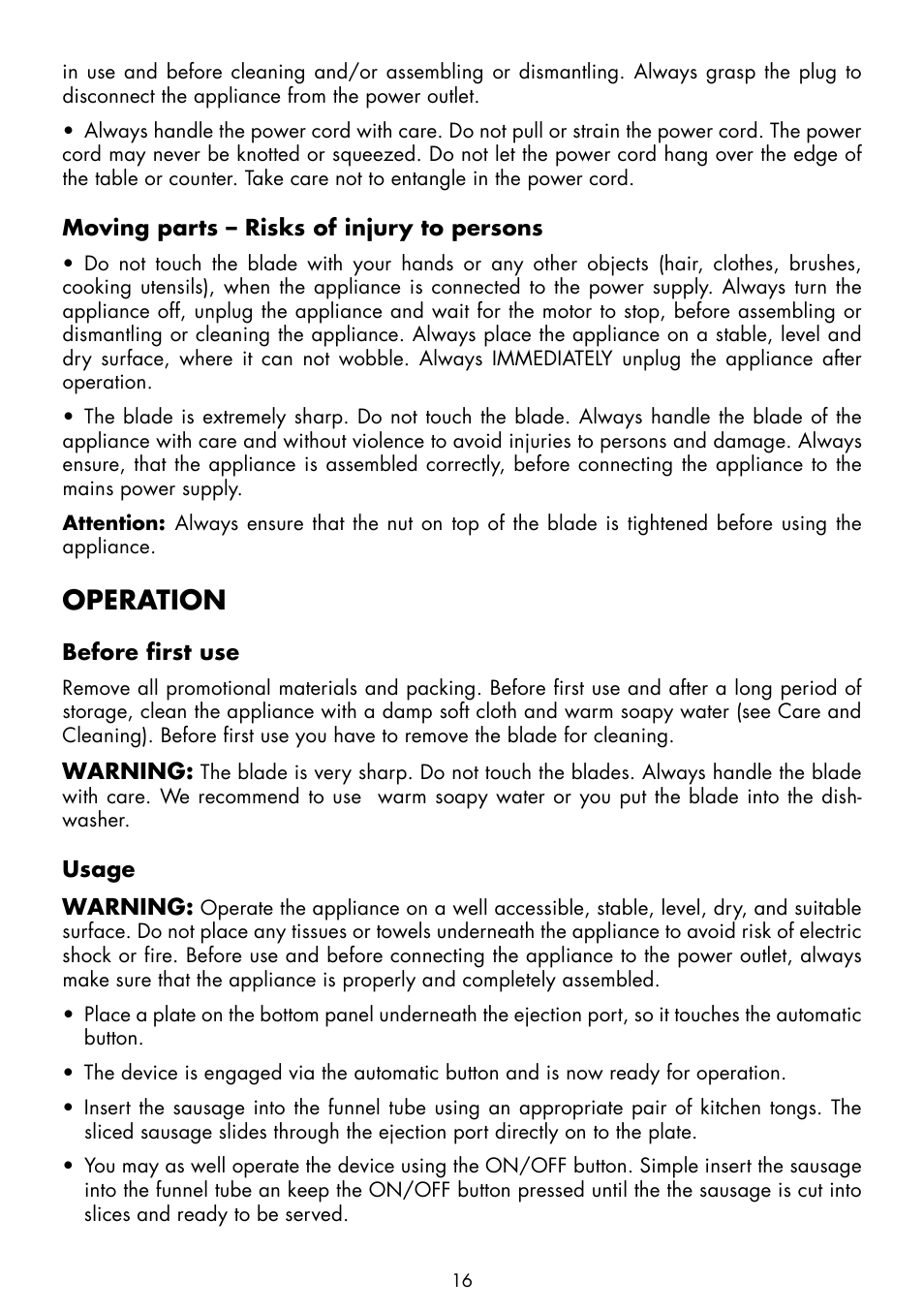 Operation | Gastroback 41404 Electric Sausage Cutter Automatic User Manual | Page 6 / 10