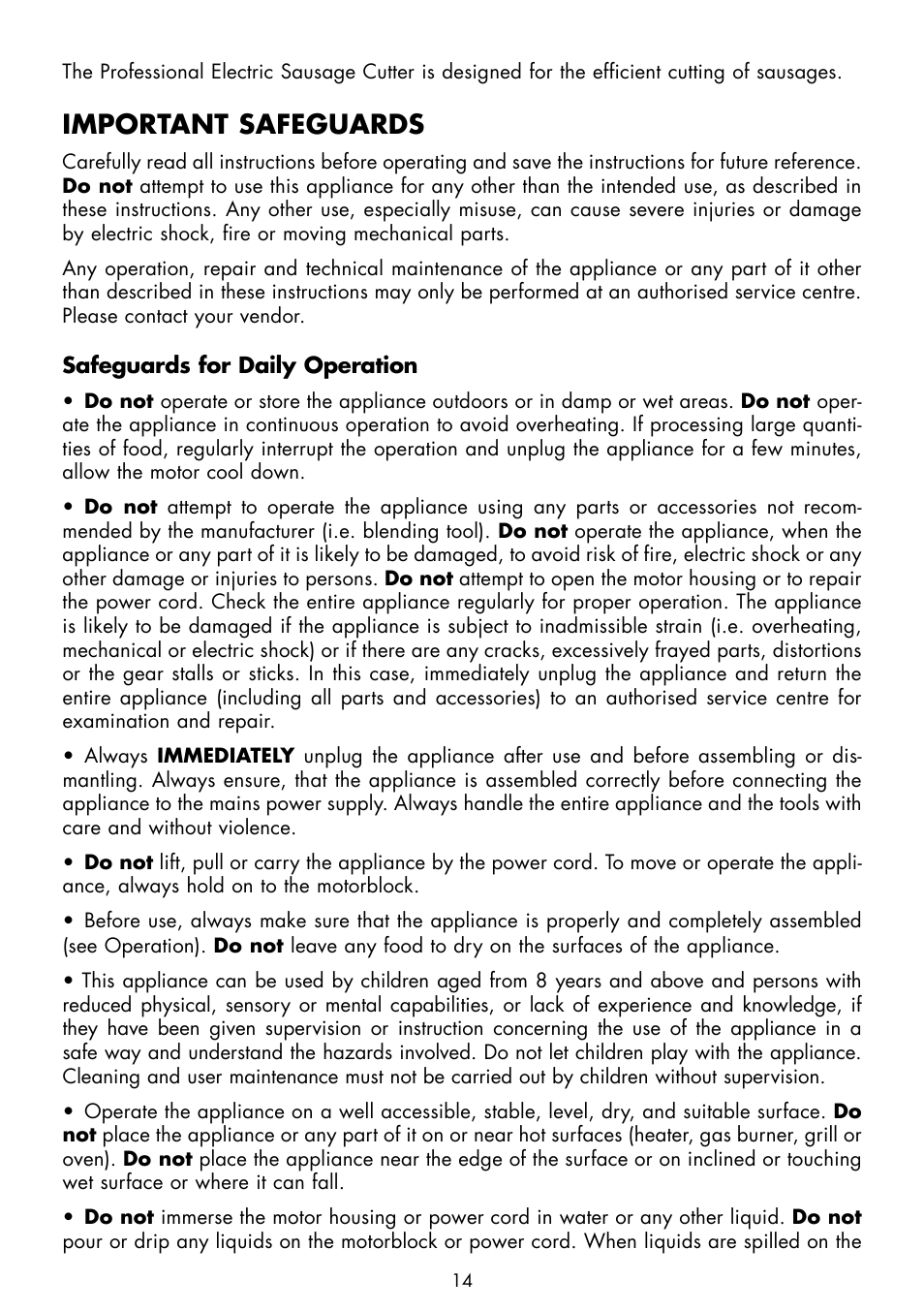 Important safeguards | Gastroback 41399 Electric Sausage Slicer User Manual | Page 4 / 10