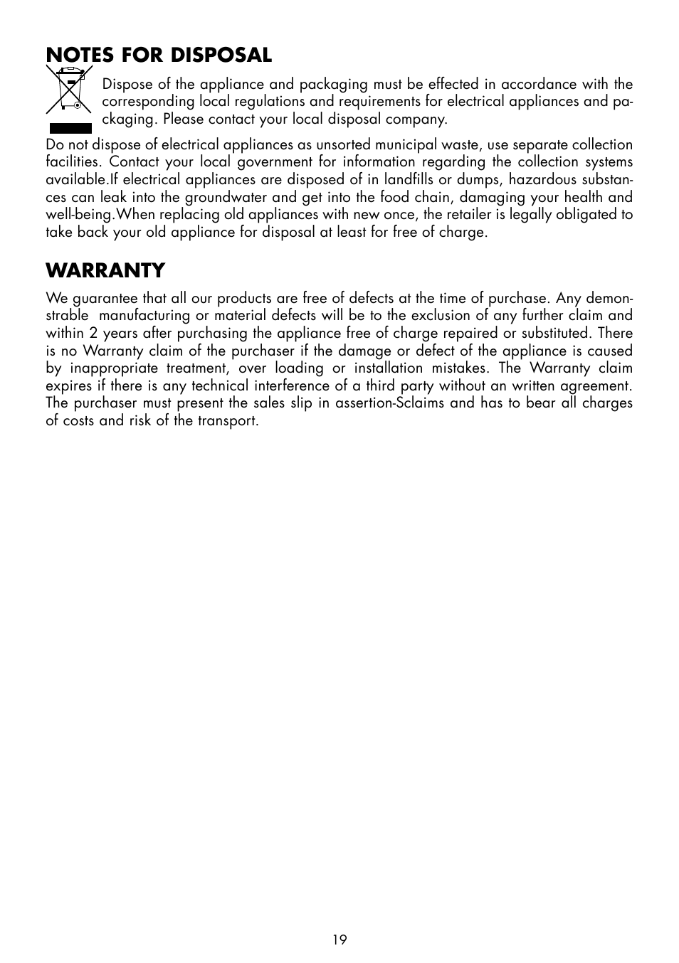 Warranty | Gastroback 41399 Electric Sausage Slicer User Manual | Page 9 / 10