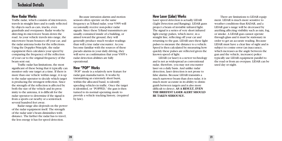 Technical details | Beltronics V995 User Manual | Page 12 / 16